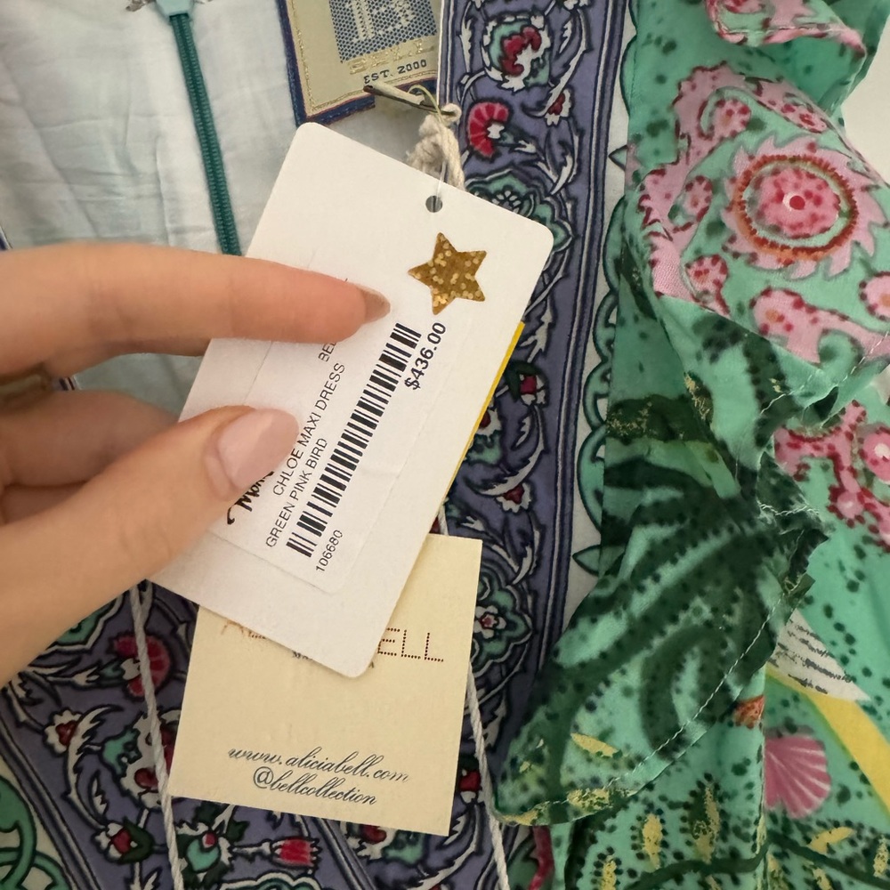 Belle Chloe Maxi dress green pink bird print - Picture 6 of 10
